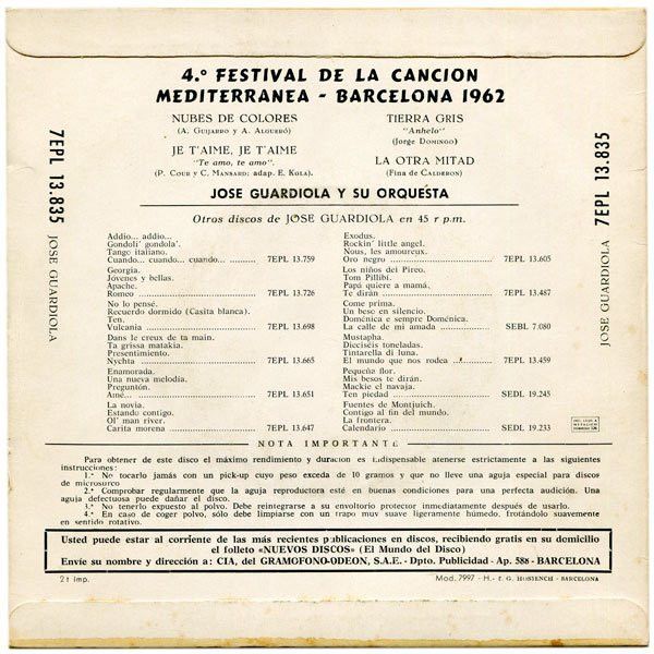 Canciones Del 4º Festival De La Canción Mediterránea, Barcelona 1962