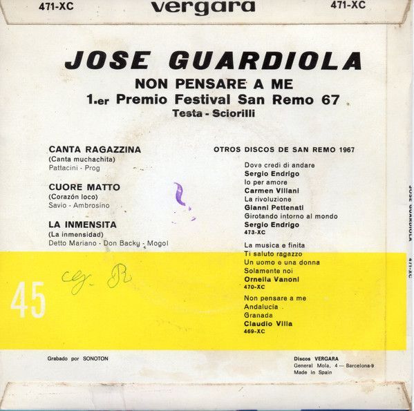 Non Pensare A Me / 1er Premio Festival San Remo 67