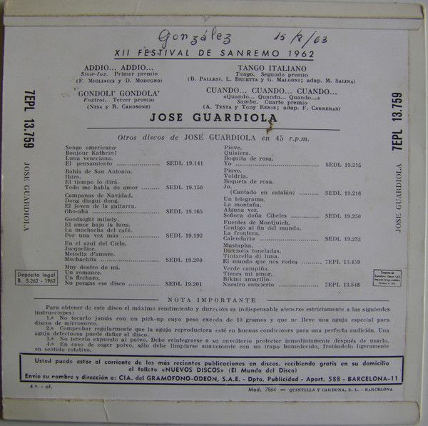 Canta Los Exitos De San Remo 1962