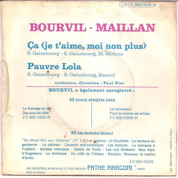 Ça (Je T'aime Moi Non Plus) / Pauvre Lola