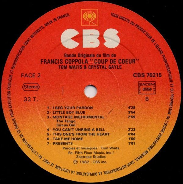 Coup De Cœur (Bande Originale Du Film De Francis Ford Coppola)