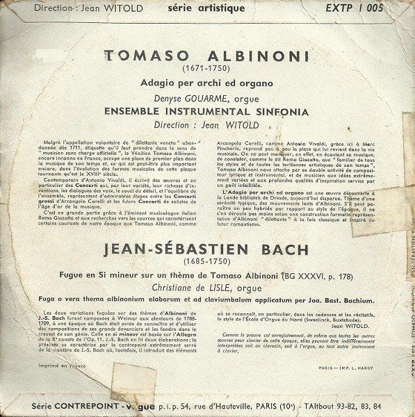 Adagio Per Archi Ed Organo / Fugue En Si Mineur Sur Un Thème De Tomaso Albinoni