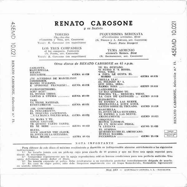 Torero / Los Tres Compadres / Pequeñísima Serenata / Tema Armenio
