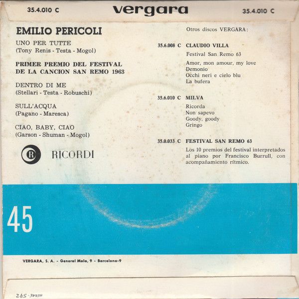 Uno Per Tutte / Sull'Acqua / Dentro Di Me / Ciao, Baby Ciao