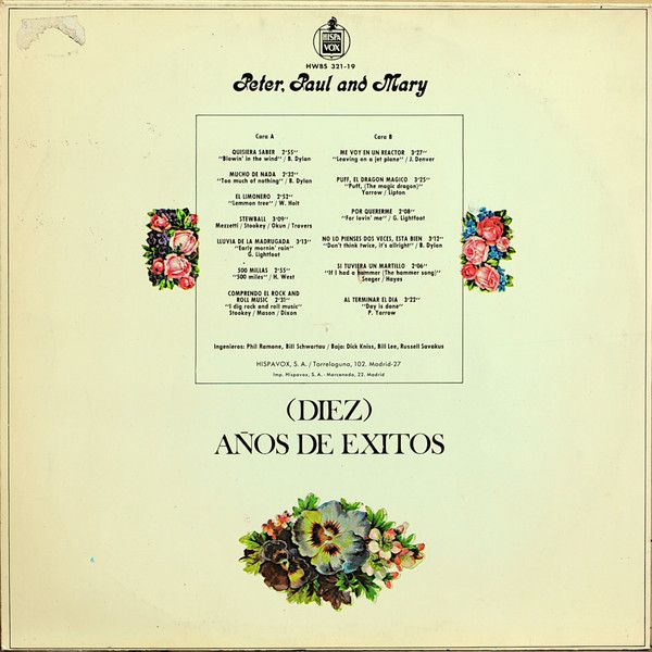 Lo Mejor De Peter, Paul And Mary - (Diez) Años De Exitos