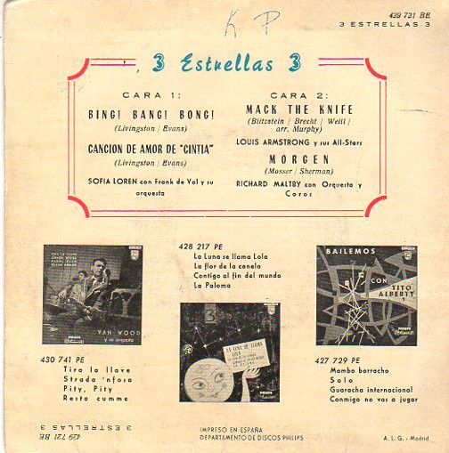 3 Estrellas 3: Bing! Bang! Bong! / Canción De Amor De "Cintia" / Mack The Knife / Morgen
