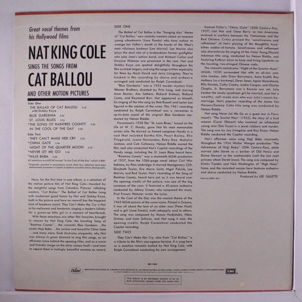 Nat King Cole Sings His Songs From Cat Ballou And Other Motion Pictures