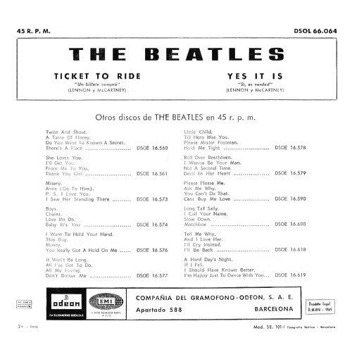Ticket To Ride / Yes It Is