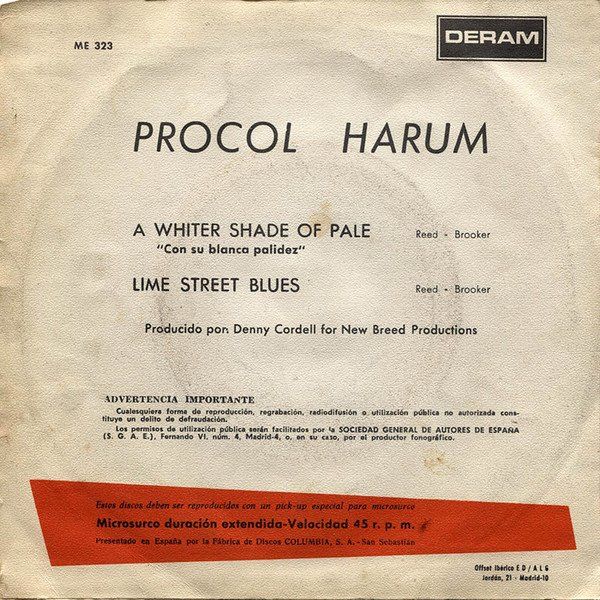A Whiter Shade Of Pale = Con Su Blanca Palidez / Lime Street Blues