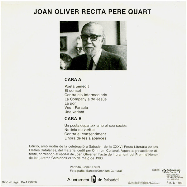 Joan Oliver Recita Pere Quart