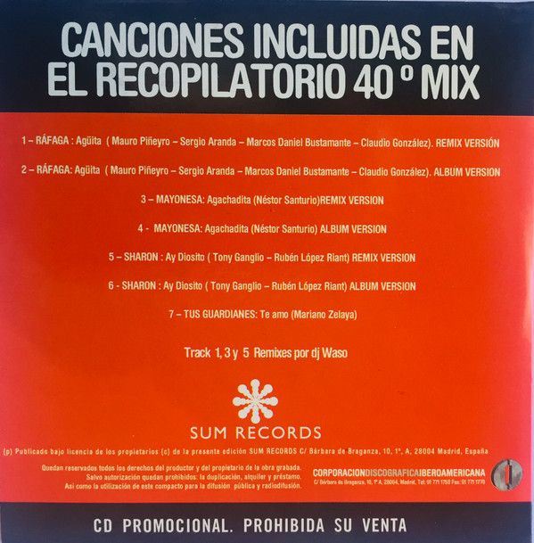 Canciones Incluidas En El Recopilatorio 40 º Mix