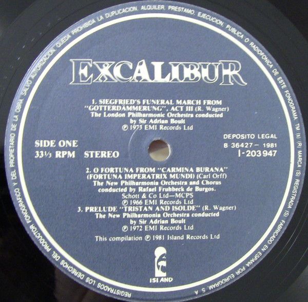Music From The Film Excalibur And Other Selections