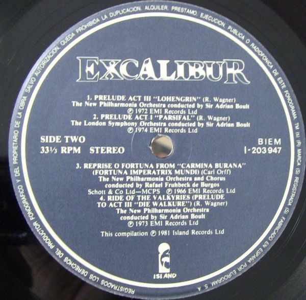 Music From The Film Excalibur And Other Selections