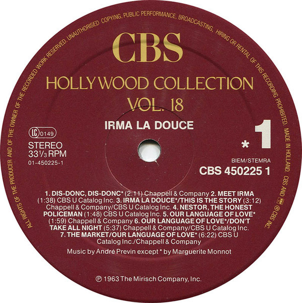 Irma La Douce (Original Motion Picture Sound Track Recording)