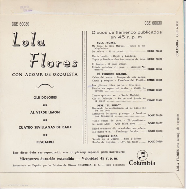 Ole Dolores / Al Verde Limón / Cuatro Sevillanas De Baile / Pescaero